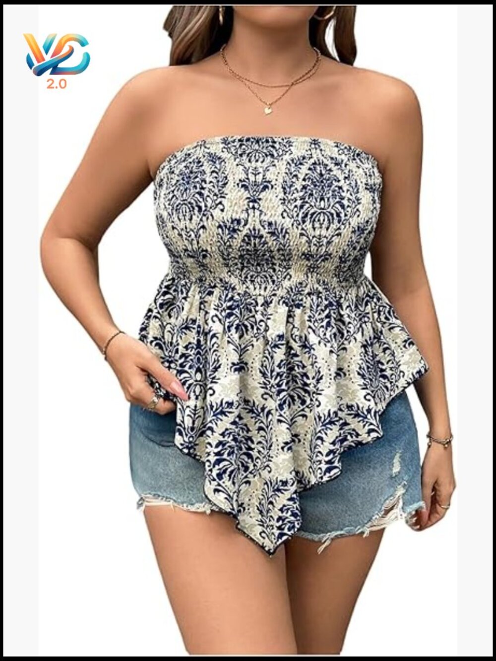 Plus Size Paisley Print Strapless Ruffle Peplum Tube Top Boho Summer